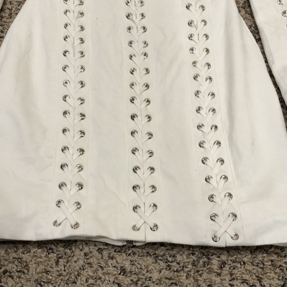 House of CB London Alessia Dress XS White Silver Whipstick Faux Leather Mini - Picture 3 of 10